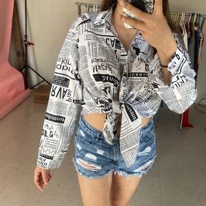 Newspaper button up blouse